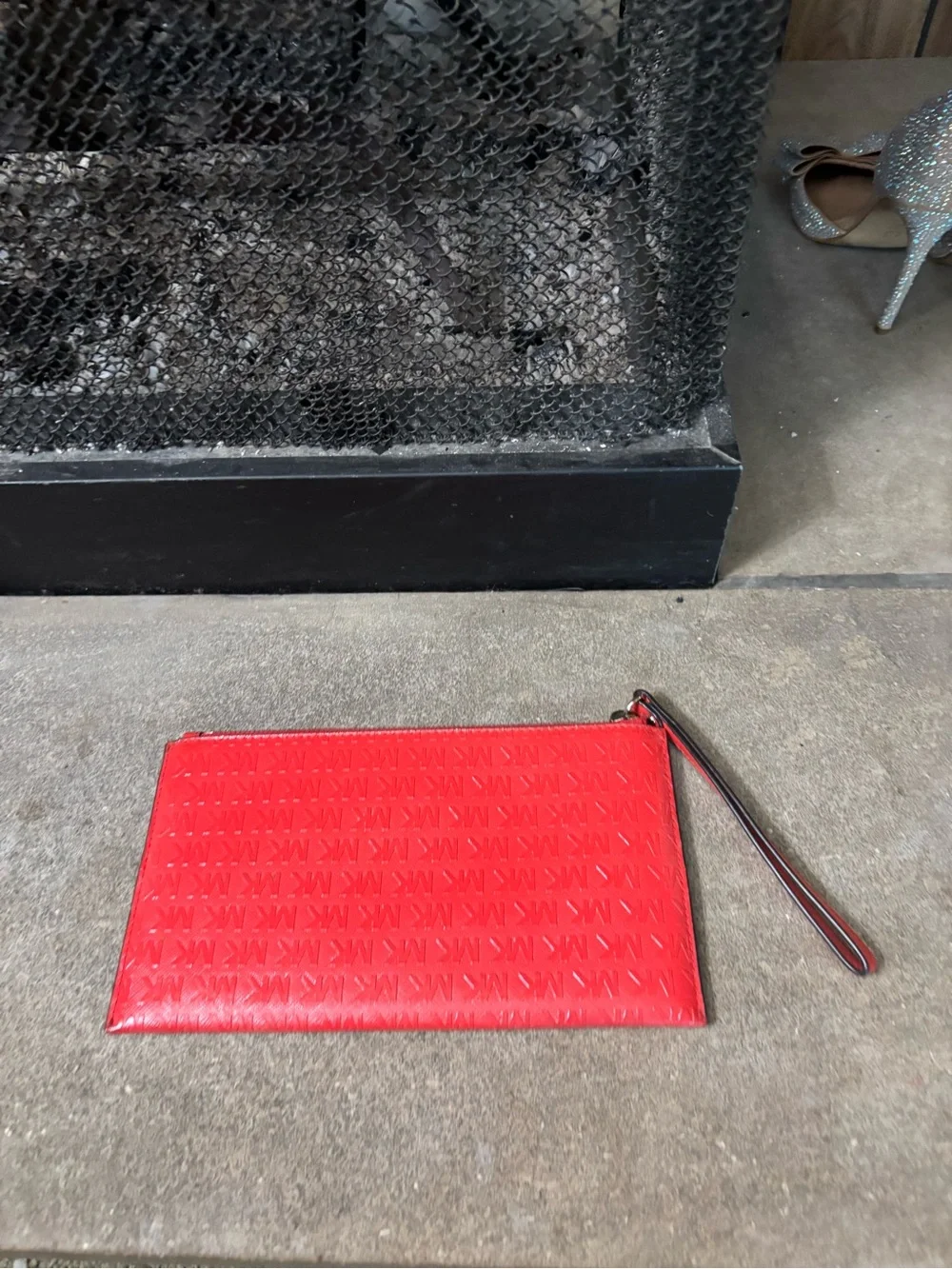 Michael Kors Red and Gold Logo Interior Wristlet Leather NEW Large